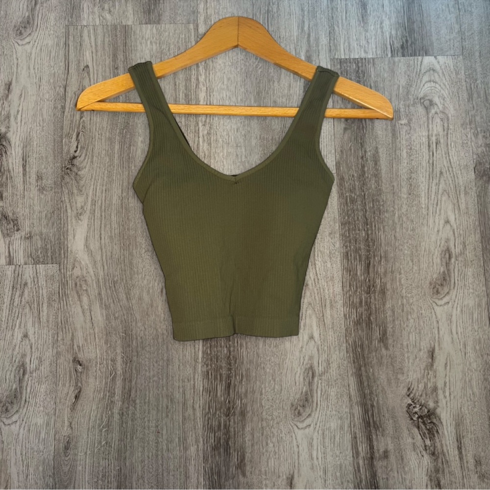 AS Revival Ribbed Olive Green Crop Tank Top – Size S/M